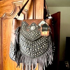 Studded Brown and Black Leather Bag